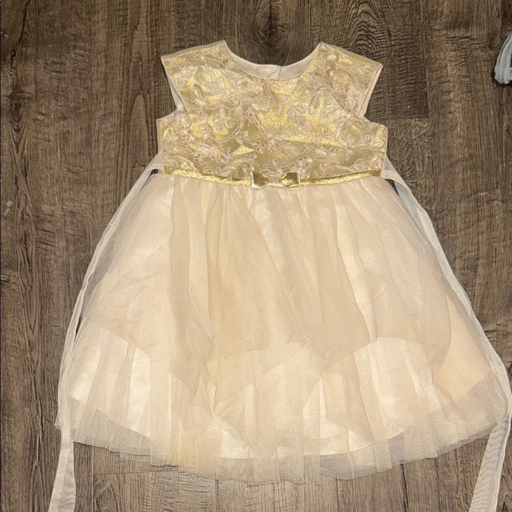 Elegant Gold and Cream Formal Kids Dress